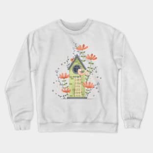 Green bird house and flowers Crewneck Sweatshirt